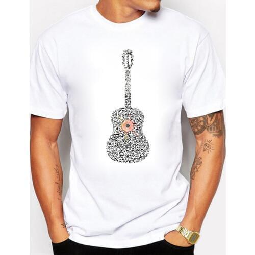 BLWHSA Music Lovers Summer Men T-shirts Fashion Notes Composed Of Guitar Printed Tshirt Cotton Short Sleeve Brand Male T shirts