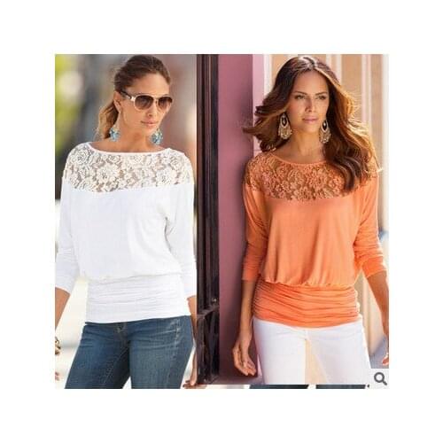 T Shirt Women t-shirt New Lace Stitching Chiffon Render Unlined Upper Garment Vintage Tshirt Women Clothes Vestidos BLK1955