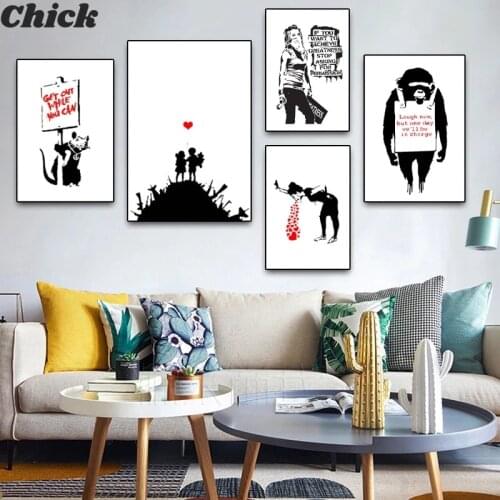 Banksy Graffiti Art Pictures Abstract Canvas Painting Black White Wall Art Posters and Prints Modern Living Room Home Decor