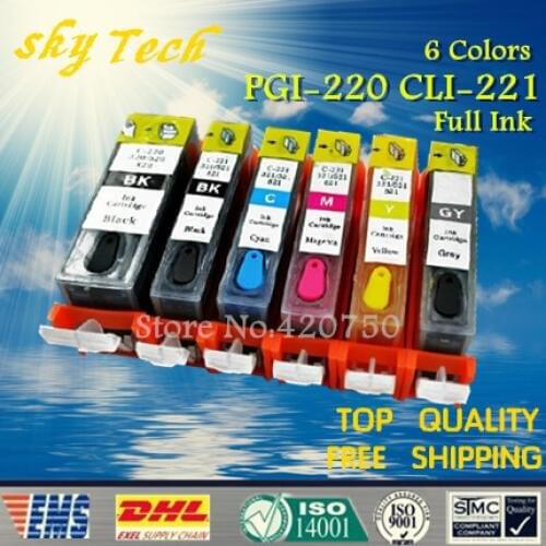 6PK Full ink Refillable Cartridges suit for PGI220 CLI221, Suit for canon MP980 MP990 IP3680 MP540/MP620/MP630 ,with ARC chips