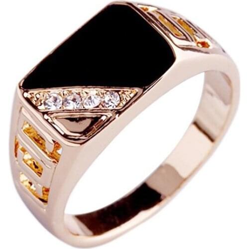 Size 6-10 Classic Gold-color Rhinestone Men Ring Black Enamel Male Finger Rings Best Selling 3 Colors