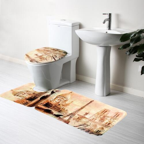 3pcs/set Bathroom Bath Mat Sun Of Beach Bathroom Slip Mat Toilet Seat Covers Set Bathroom Accessories Bath Mat Set Pedestal Rug