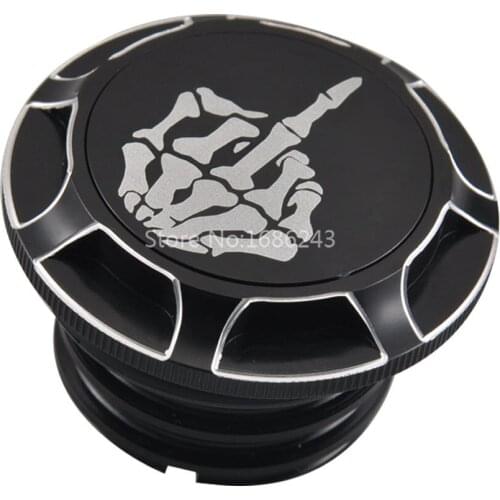 Motorcycle Fuel Gas Tank Cap Oil Cover Trim Black Aluminum Alloy Custom Skeleton Middle Finger For Harley Sportster 96-14 Models