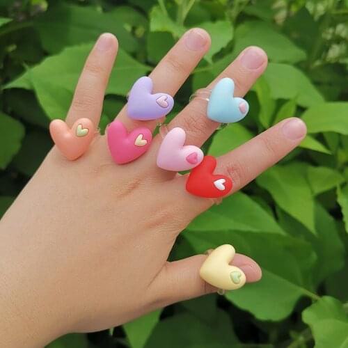 Lost Lady Romantic Sweet Double Heart Rings for Women Stylish New Transparent Resin Rings Girls Party Jewelry Wholesale Gifts