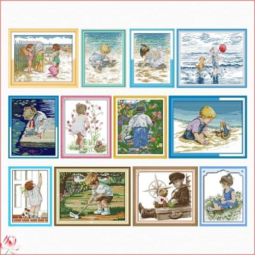 Childhood Cross Stitch Kit DIY Boy Or Girl Pattern Chinese Embroidery Sets 11CT 14CT Sewing Kit Home Decoration Craft Painting