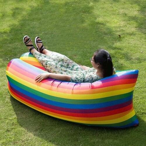 Inflated Camping Chair Beach Rainbow Stripe Lazy Air Sofa Picnic Sleeping Bed Inflatable Swimming Sun Lounger Outdoor Furniture