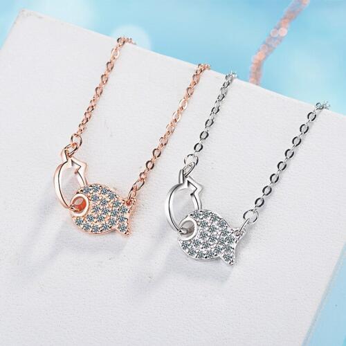 Utimtree New Fashion Silver Fish Pendant Necklaces 925 Silver aaa Cubic Zircon Choker Necklace For Women Statement Jewelry