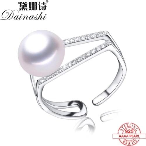 New Arrival Trendy Elegant Girl Fashion Ring Crystal Shaped Ring Double Ring Set 9-10mm Real Freshwater Pearl Anel For Women Hot