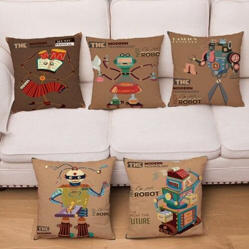 Retro Design Cushion Cover Creative Robot Print Pillow Covers Super Soft Short Plush Pillows Cases Modern Home Decor Pillowcase