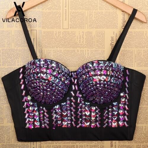 Punk Corset camisole women high waist Tube top short crop tops fashion Sparkly diamond Sequins party clubwear tank tops women