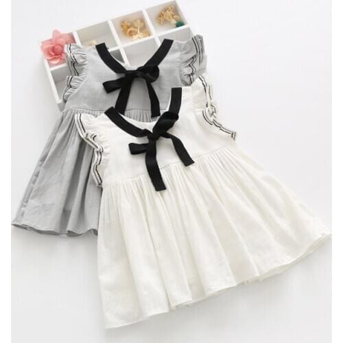Baby Girl Dress 2021 Summer New Childrens Cotton Linen Bow College Wind Princess Dress 0-2 Years Old Children Clothing