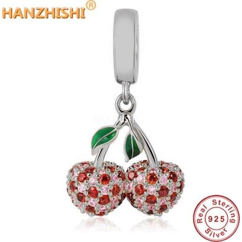 925 Sterling Silver Pretty Fruit Cherry Dangle Charms Beads Fit Original Pandora Bracelet Necklace Jewelry Gift for Women Men