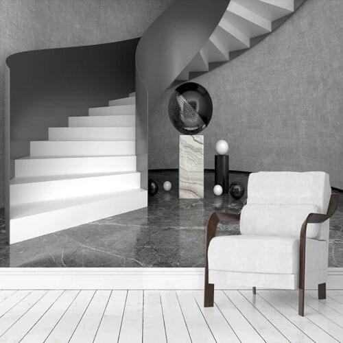 Custom Black White Gray Spiral Staircase Geometric Building Wallpaper For 3D Living Room TV Background Decor Creative 3D Mural