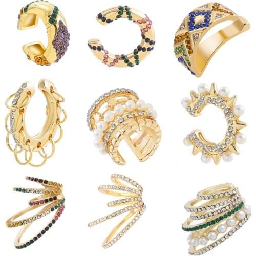 Hot Sale Wide Ear Cuffs Clip on Earrings for Women Without Piercing Pearl Crystal Cartilage Earcuffs Wedding Ear Clips Jewelry