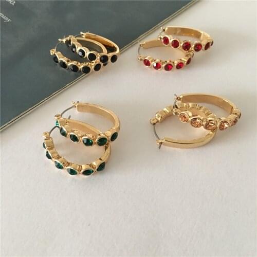 Trendy Gold Color Plating Multi Colored Black Red Green Peach Stone Oval Medium Hoop Earrings For Women Girl Elegant OL Jewelry