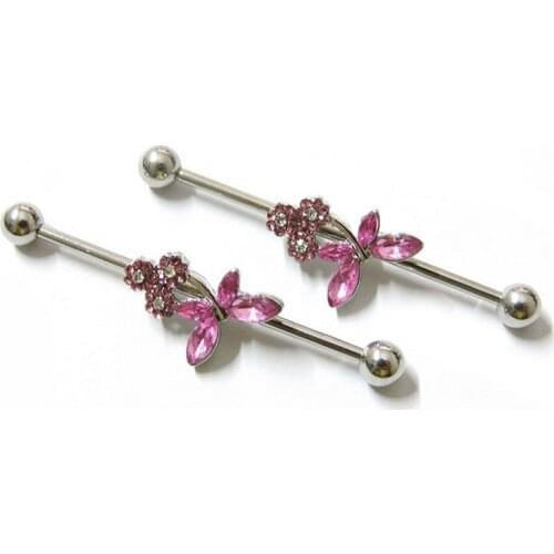 1PC long 38mm Plated Titanium Dragonfly Plum Barbell Piercing Industrial Barbell Earring Body Jewelry Planet Ear Piercing