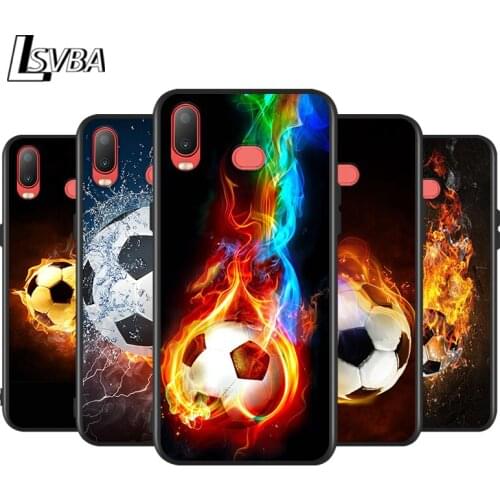 Silicone Cover Fire Football Soccer Ball for Samsung Galaxy A9 A8 Star A7 A6 A5 A3 Plus 2018 2017 2016 Black Phone Case