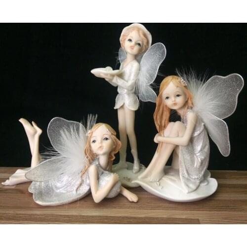 Nordic Resin White Angel With Wings Figurines Craft Home Decor Fairy Girl Sculptures Gift for Girlfriend Statues for Decoration