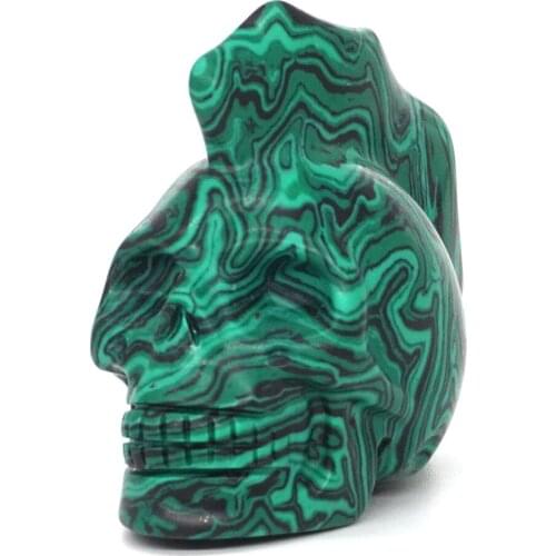 2.3" Skull Statue Green Taiwan Turquoise Crystal Hand Carved Reiki Healing Stone Figurine Crafts Halloween Gift Decor
