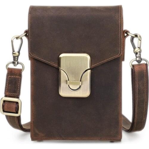 2021 Crazy Horse Leather Male Shoulder Crossbody Bag Vintage Business Mens Handbag Phone Wallet Hasp Card Holder Messenger Bag