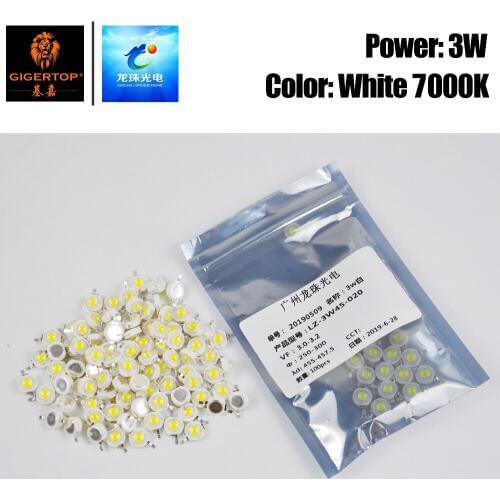 Gigertop 100pcs 3W White Color Led Lamps For Led Par Light Stage Light Spare Parts LZ-3W45-020 White 7000K - 7700K Cool White