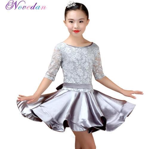 New Girl Latin Dance Dress Girls Ballroom Skirt Dress Girls Satin Bright Satin Fabric Dance Skirt Costume Competition Dancewear