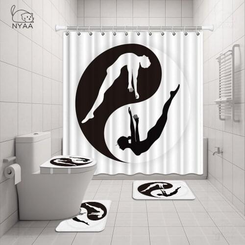 Watercolor Yin Yang Shower Curtain Black And White Bathroom Curtains Set Anti-skid Rugs Toilet Lid Cover Bath Mat Home Decor