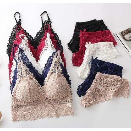 Women Lace Bra Sets Seamless Underwear Backless Vest Sexy Panties Lingerie Padded Bralette Ultrathin Briefs Female Intimates