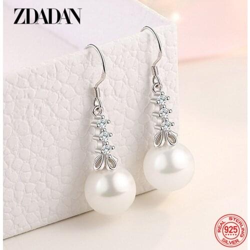ZDADAN 925 Sterling Silver Drop Shaped Long Pearl Dangle Earrings For Women Fashion Wedding Jewelry Party Gift Wholesale