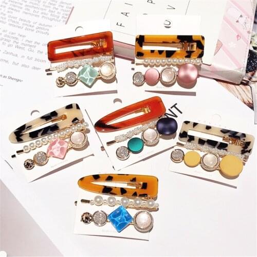 3PCS/Set Fashion Pearls Acetate Geometric Hair Clips For Women Girls Sweet Hairpins Barrettes Hair Accessories Set