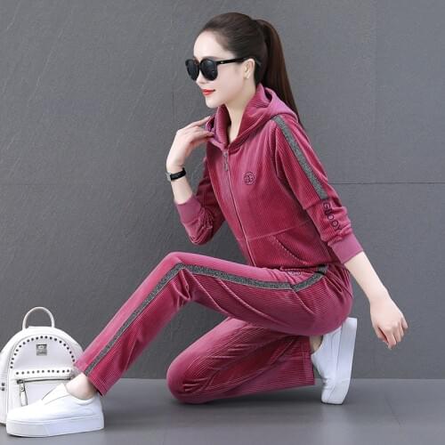 Spring Autumn New Velvet Two Piece Sets Long Sleeve Tops And Pants Matching Set Fashion Letter Print Tracksuit Women Sets