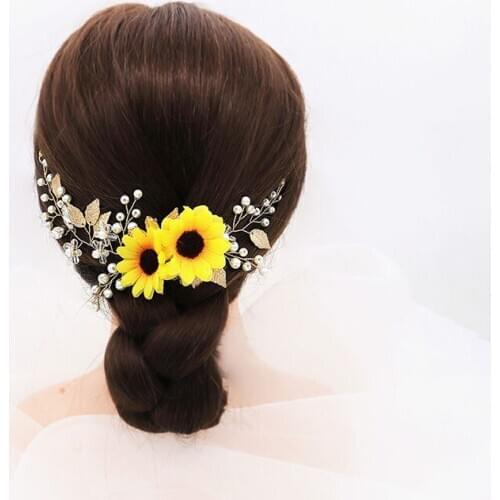 Super Fairy Women Girls Handmade Sunflower Pearls Decor Hair Bands Headbands Bride Noiva Wedding Hair Jewelry Accessories