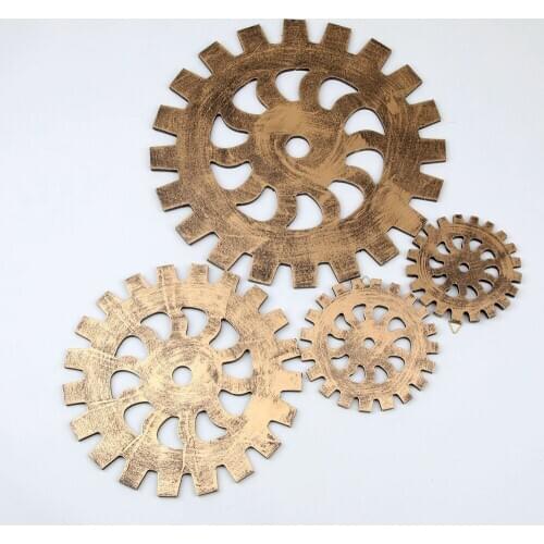 1PC Retro Old Industrial Imitation Metal Wood Gear Bar Coffee Shop Wall Decoration Creative Wooden Props Wall Hanging JL 286