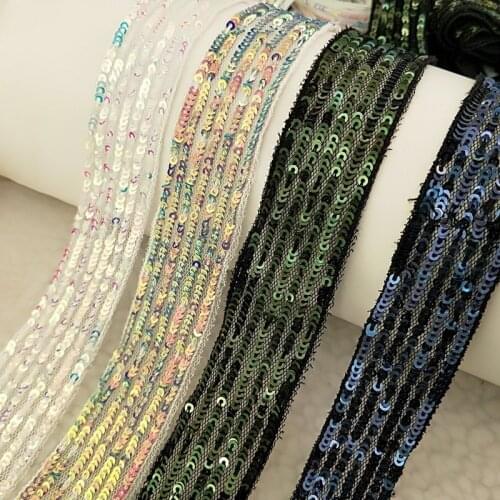 1 yards Colorful Sequin Embroidery Lace Trims Ribbons DIY Craft Clothes Bag Sewing Material