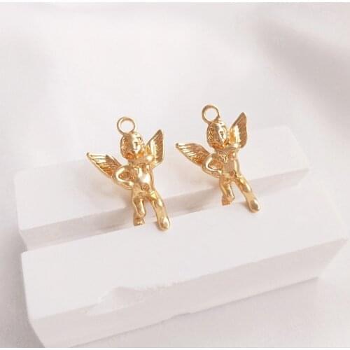 2PCS Angel Pendant Necklace Making High Quality 14k Gold Plated for Jewelry Findings Components DIY Brass Hand madeAccessories