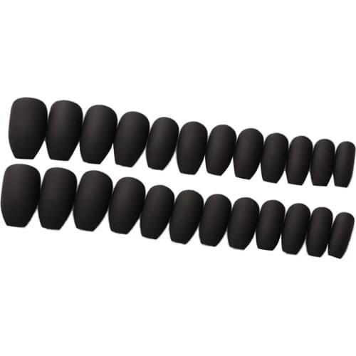 24 Pieces Artificial Nails Matte Coffin Ballerina Black Complete