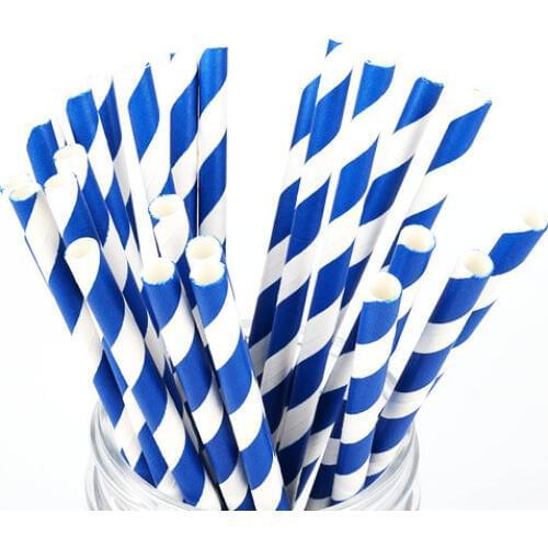25pcs Drinking Paper Straws Blue Stripe Dot Straws Christmas Baby Shower Decoration Gift Birthday Party Event Supplies