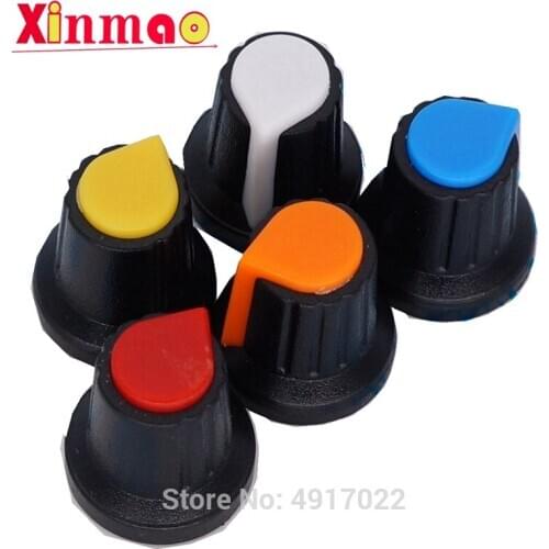 30PCS/lot WH148 potentiometer knob cap ( copper core ) 15X17mm 6mm Shaft Hole AG2 Yellow Orange Blue White Red 5value*6PCS=30PCS