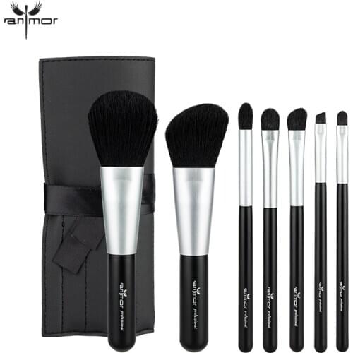 Anmor 7Pcs/Set Makeup Brushes Professional Portable Black Make Up Brush Foundation Eyebrow Eyeshadow Tools Travel Cosmetic Bag