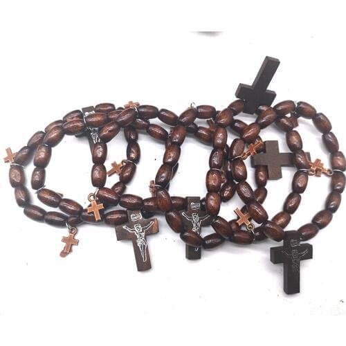 Free Shipping!! 8pcs/lot Ankh Jesus wooden beaded bracelets can mixed colors