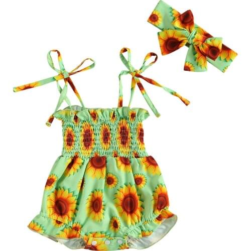Bodysuits Infants Floral Romper Baby Headband Sling Sleeveless Home Sports Sleeping Kids High Waist Clothes Summer for 0-18M
