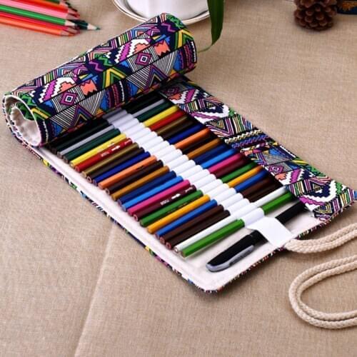 New 36/48 Holes Pencil Case School Canvas Roll Pouch Comestic Makeup Brush Case Pen Storage Pecncil Box Stationery