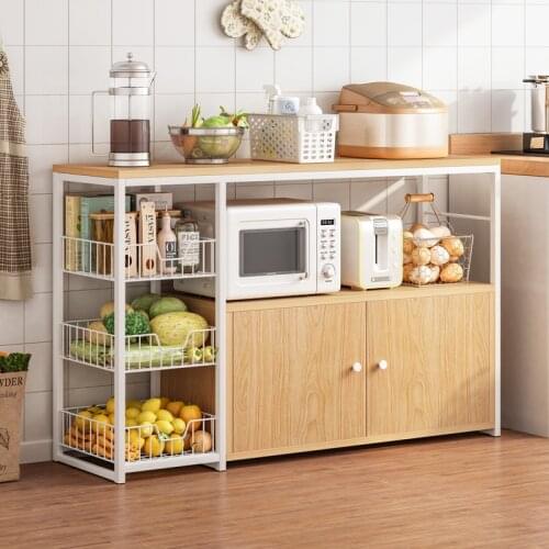 Household Wooden Kitchen Shelf Floor Multi-layer Microwave Oven Pot Shelf Kitchen Supplies Household Storage Storage Basket