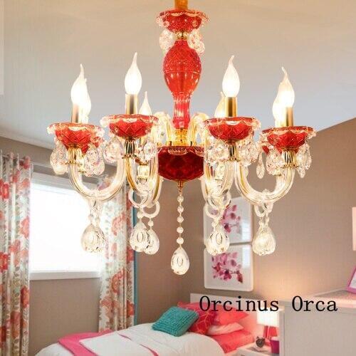 European Romantic Red Crystal Chandelier Living Room Dining Room French Luxury LED Colored Crystal Glass Chandelier