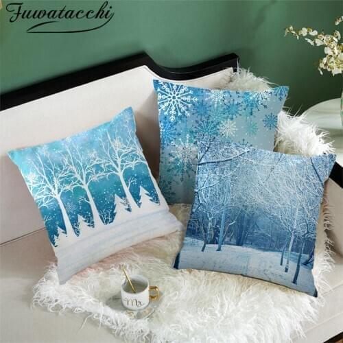 Fuwatacchi Deer Tree Pillows Cover Winter Style Cushion Cover Christmas Pillow Case Snow Throw Pillows Home Decor for Sofa Car