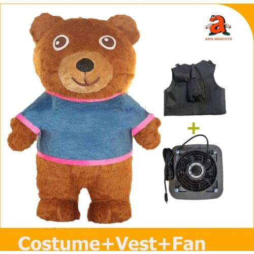 2m Giant Inflatable Brown Bear Costume Long Plush Hair Blow up Suit Adult Full Mascot Outfit Carnival Fancy Dress