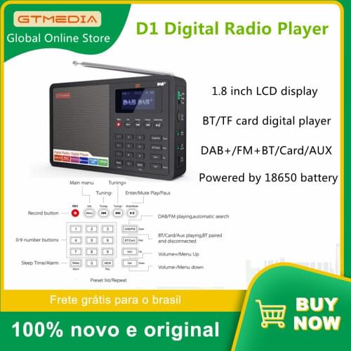 GTMEDIA D1 Portable Digital Radio FM DAB+/FM/BT/Card/AUX Multi Band Radio Speaker with LCD Display Alarm Clock Radio