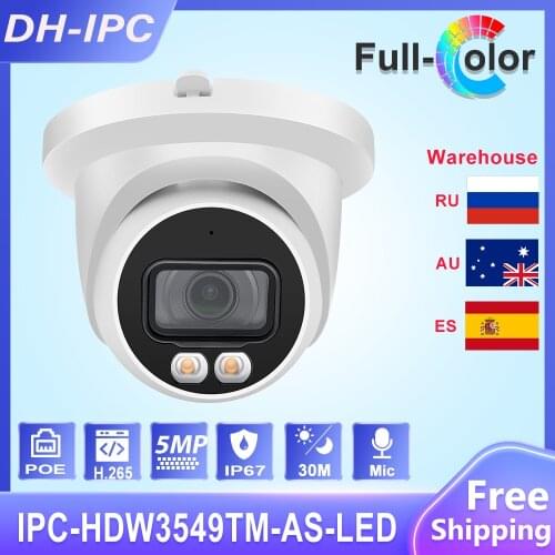 Dahua 5MP Full Color IPC-HDW3549TM-AS-LED Built-in Mic SD Card IP67 WDR Eyeball AI Home Security Surveillance IP Camera