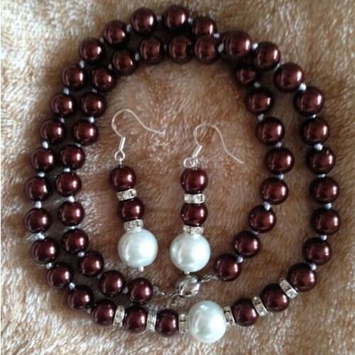 8-12mm Chocolate Shell Pearl Necklace +Earring 18" AAA