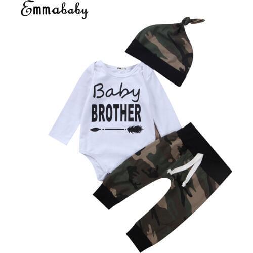 Emmababy Military Camouflage Baby Clothes Set Age 0-18M Newborn Baby Boys Clothes 3pcs Set Long Sleeve Bodysuits Long Pants Hat